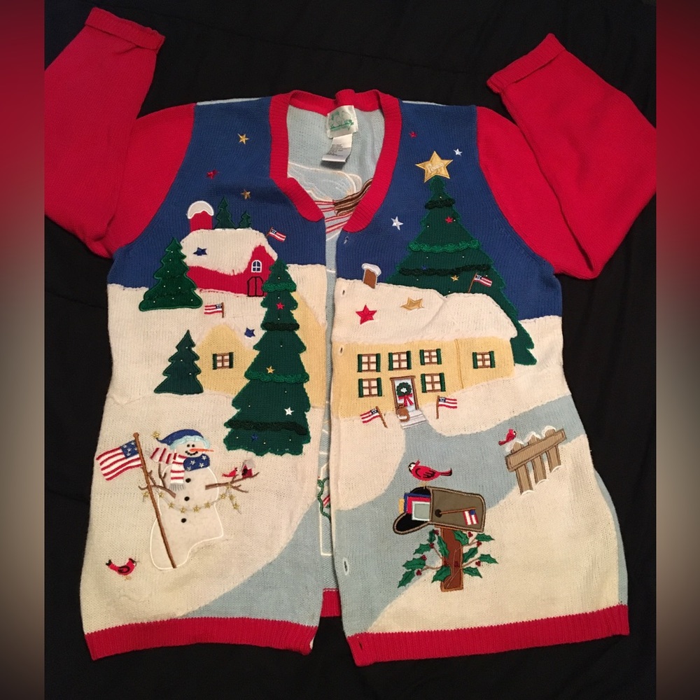 Vintage Womens Christmas Sweater Cardigan The Quacker Factory USA Angel Holiday